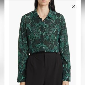 Neiman Marcus Green Snake-print Blouse